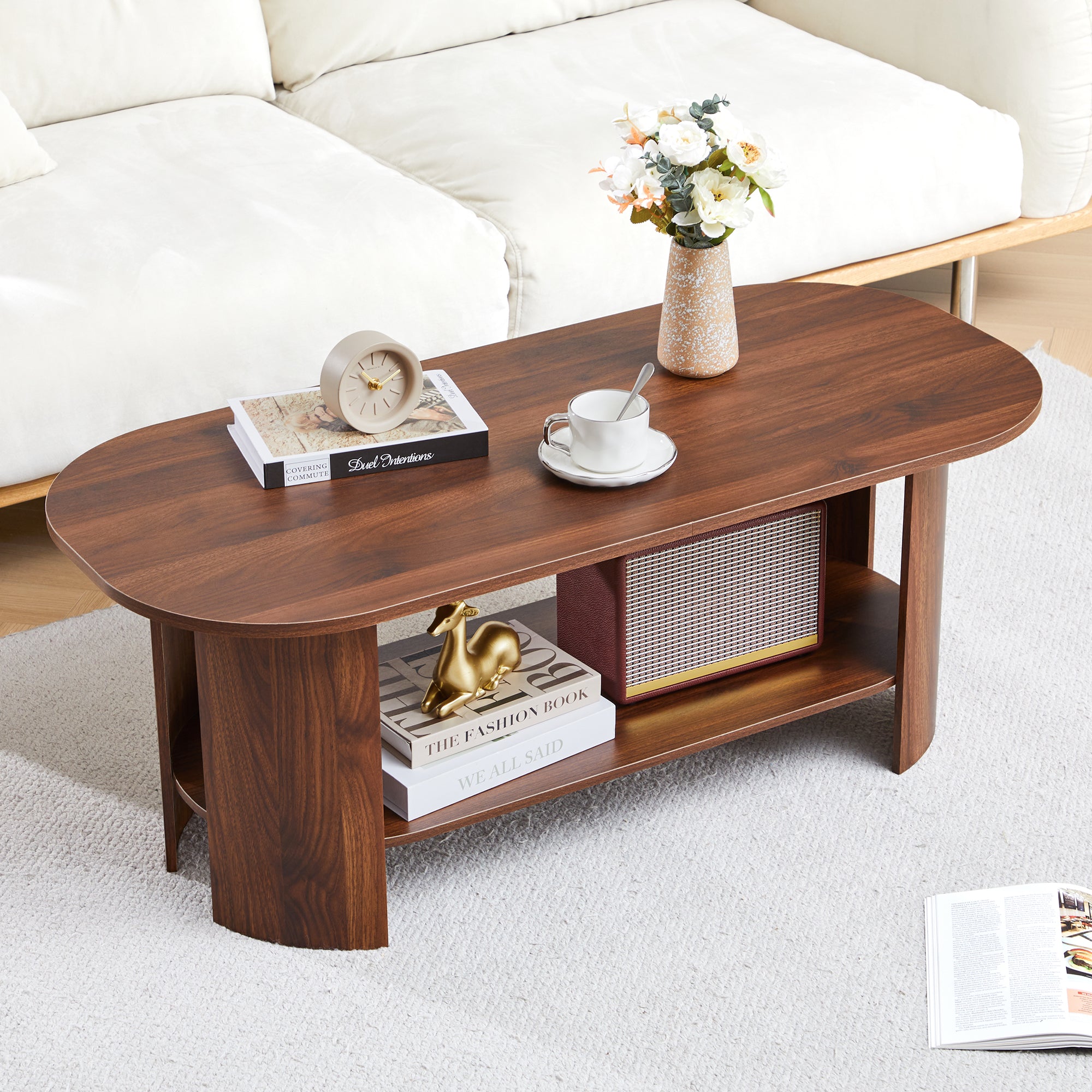 Wirrytor Oval Fluted Coffee Table with Fluted Legs