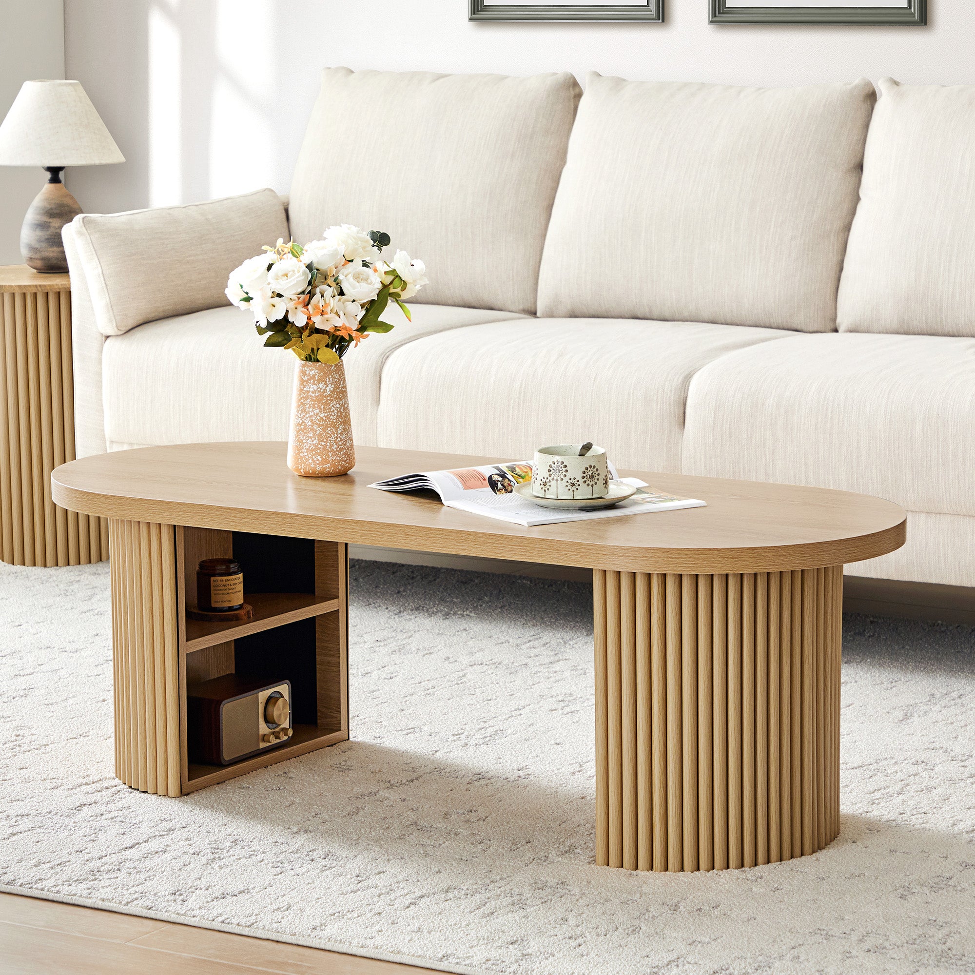 Wirrytor Oval Fluted Coffee Table with Fluted Legs