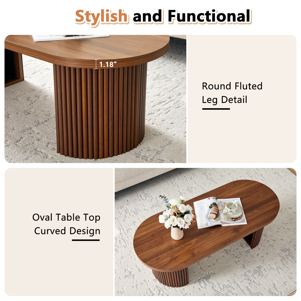 Wirrytor Oval Fluted Coffee Table with Fluted Legs