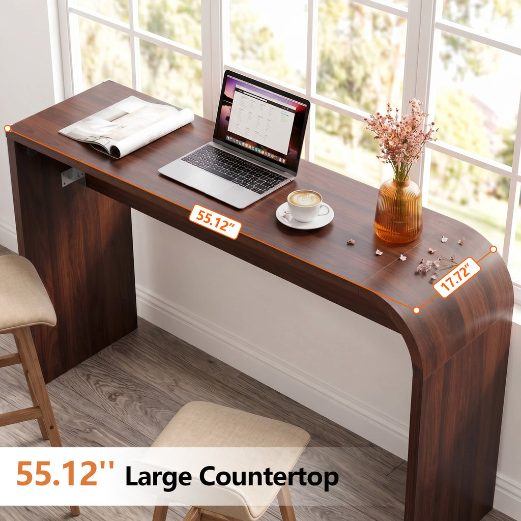 WIRRYTOR 55" Modern Waterfall Bar Table, 35.4" Tall Counter Height Console Table Behind Couch, Multipurpose Narrow Kitchen Pub Table and Desk