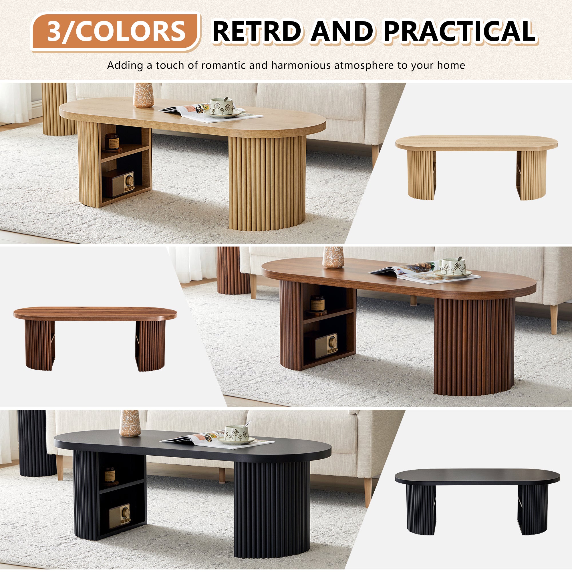 Wirrytor Oval Fluted Coffee Table with Fluted Legs