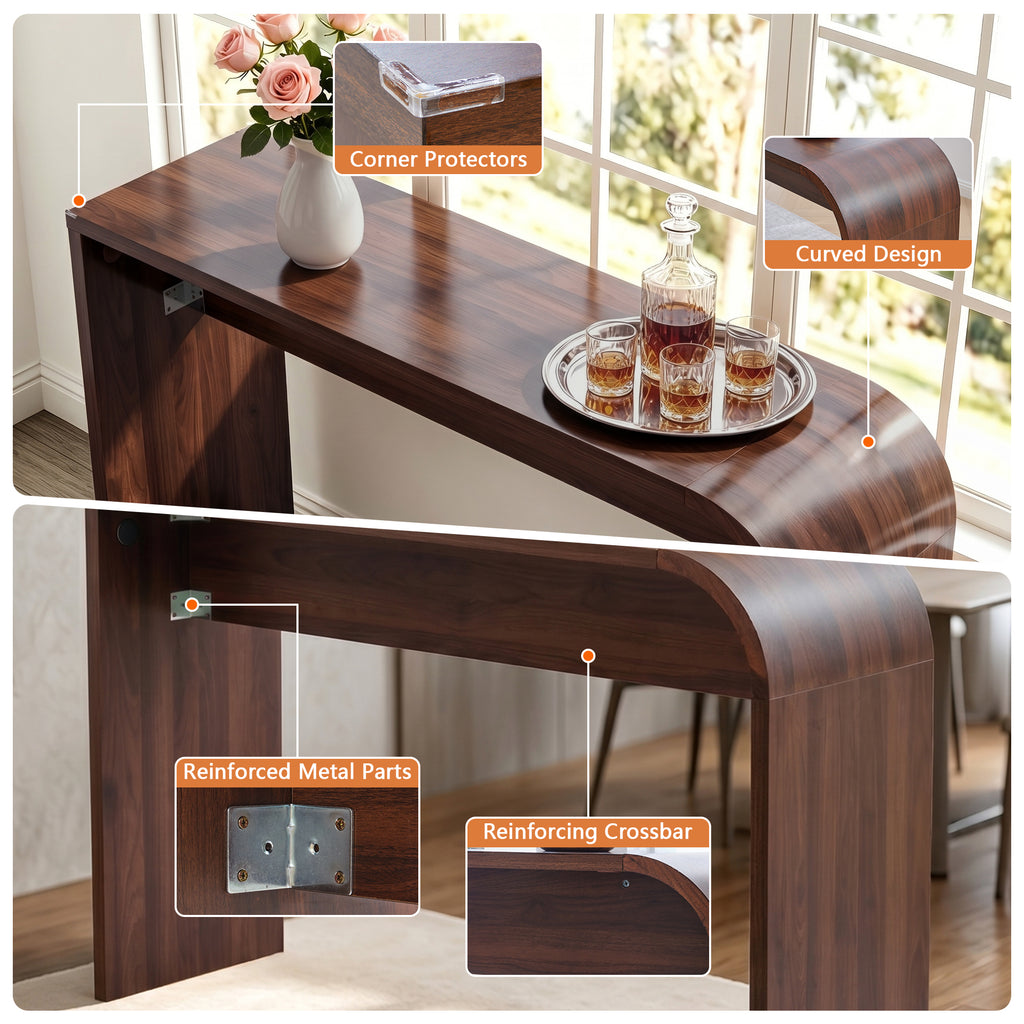 WIRRYTOR 55" Modern Waterfall Bar Table, 35.4" Tall Counter Height Console Table Behind Couch, Multipurpose Narrow Kitchen Pub Table and Desk