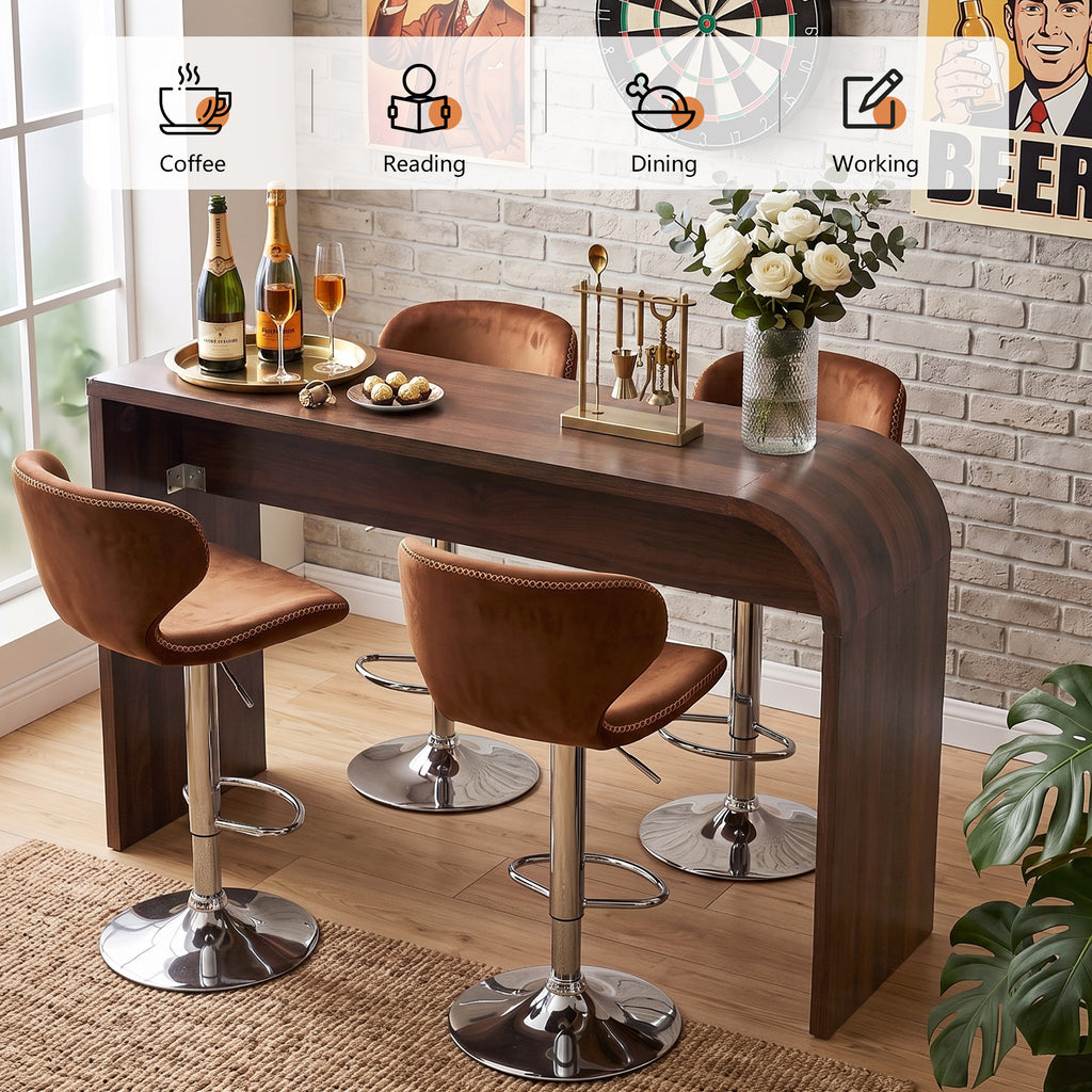 WIRRYTOR 55" Modern Waterfall Bar Table, 35.4" Tall Counter Height Console Table Behind Couch, Multipurpose Narrow Kitchen Pub Table and Desk