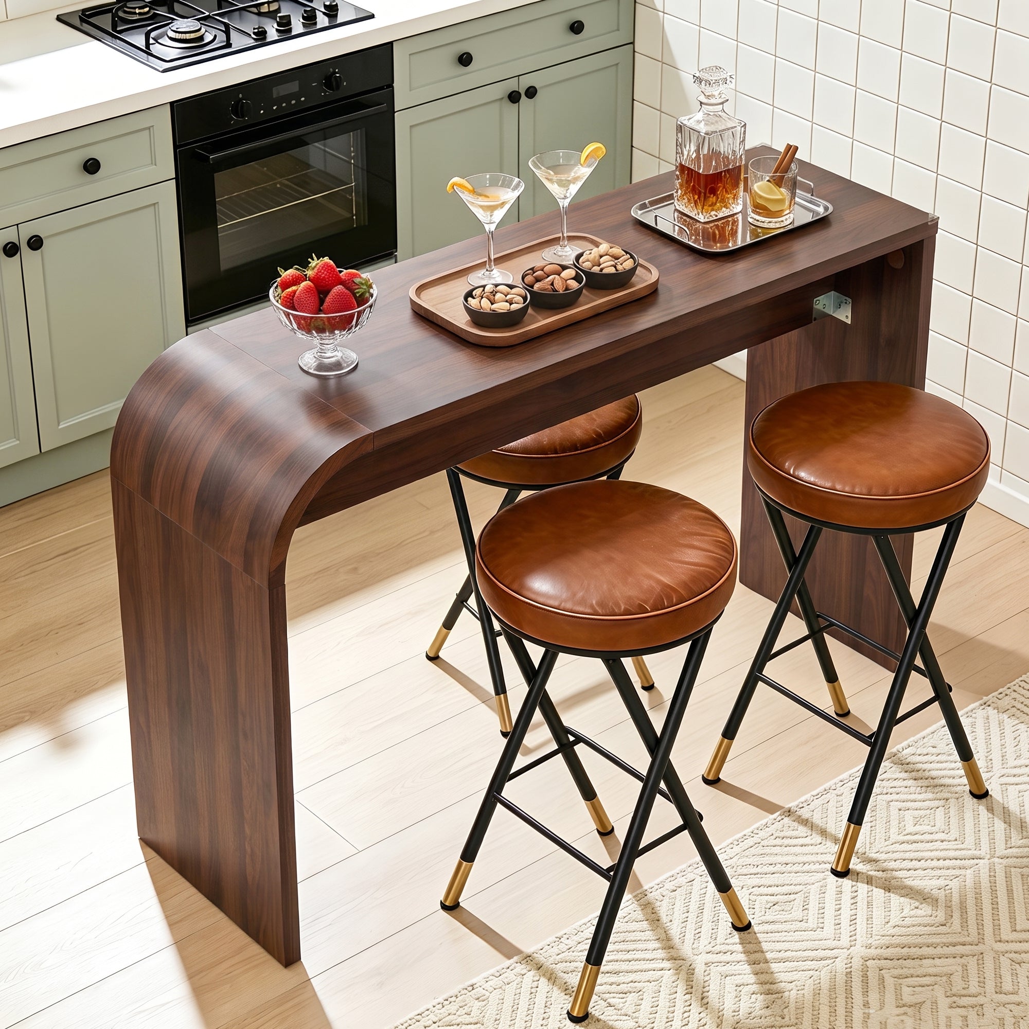 WIRRYTOR 55" Modern Waterfall Bar Table, 35.4" Tall Counter Height Console Table Behind Couch, Multipurpose Narrow Kitchen Pub Table and Desk