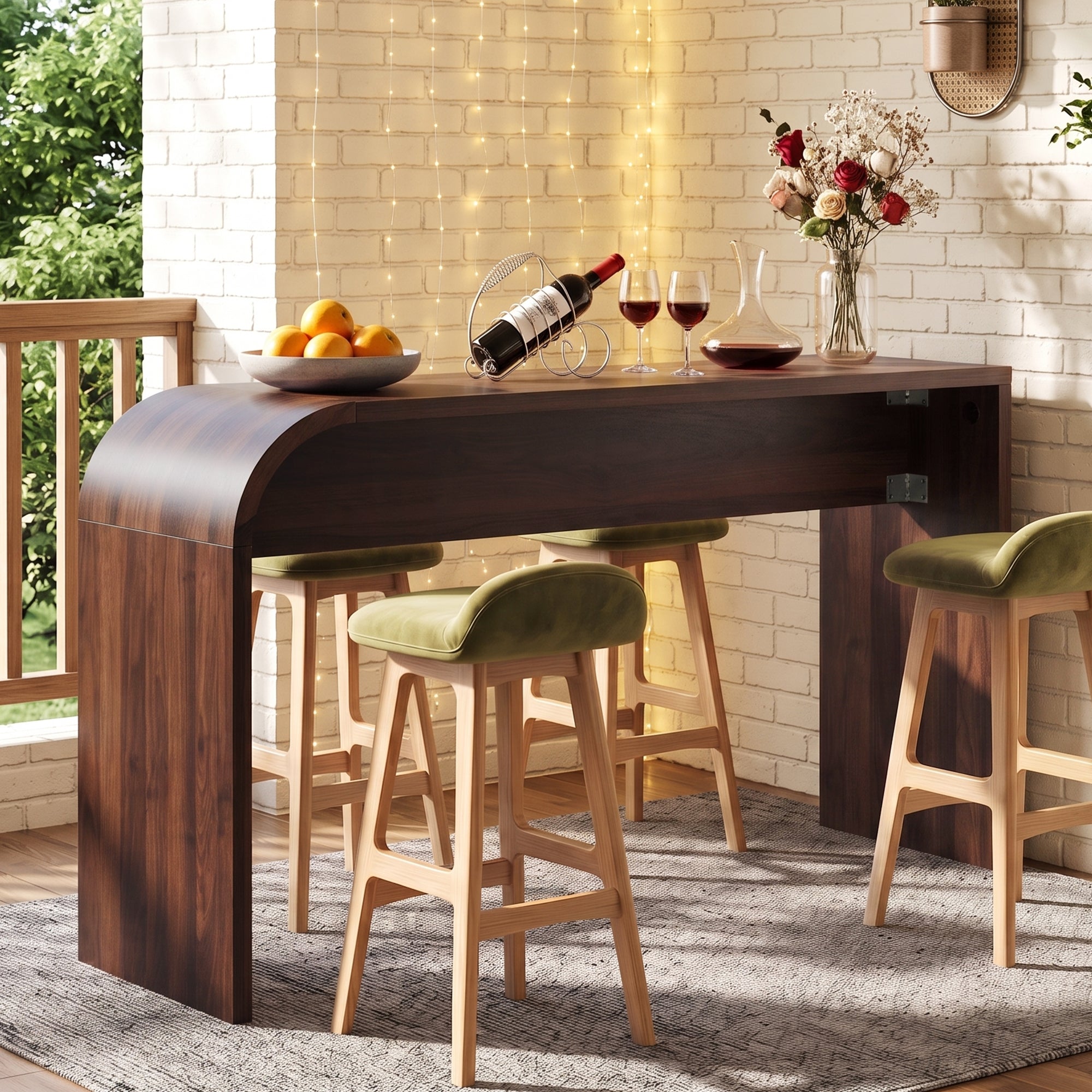WIRRYTOR 55" Modern Waterfall Bar Table, 35.4" Tall Counter Height Console Table Behind Couch, Multipurpose Narrow Kitchen Pub Table and Desk