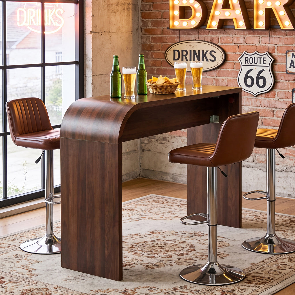 WIRRYTOR 55" Modern Waterfall Bar Table, 35.4" Tall Counter Height Console Table Behind Couch, Multipurpose Narrow Kitchen Pub Table and Desk