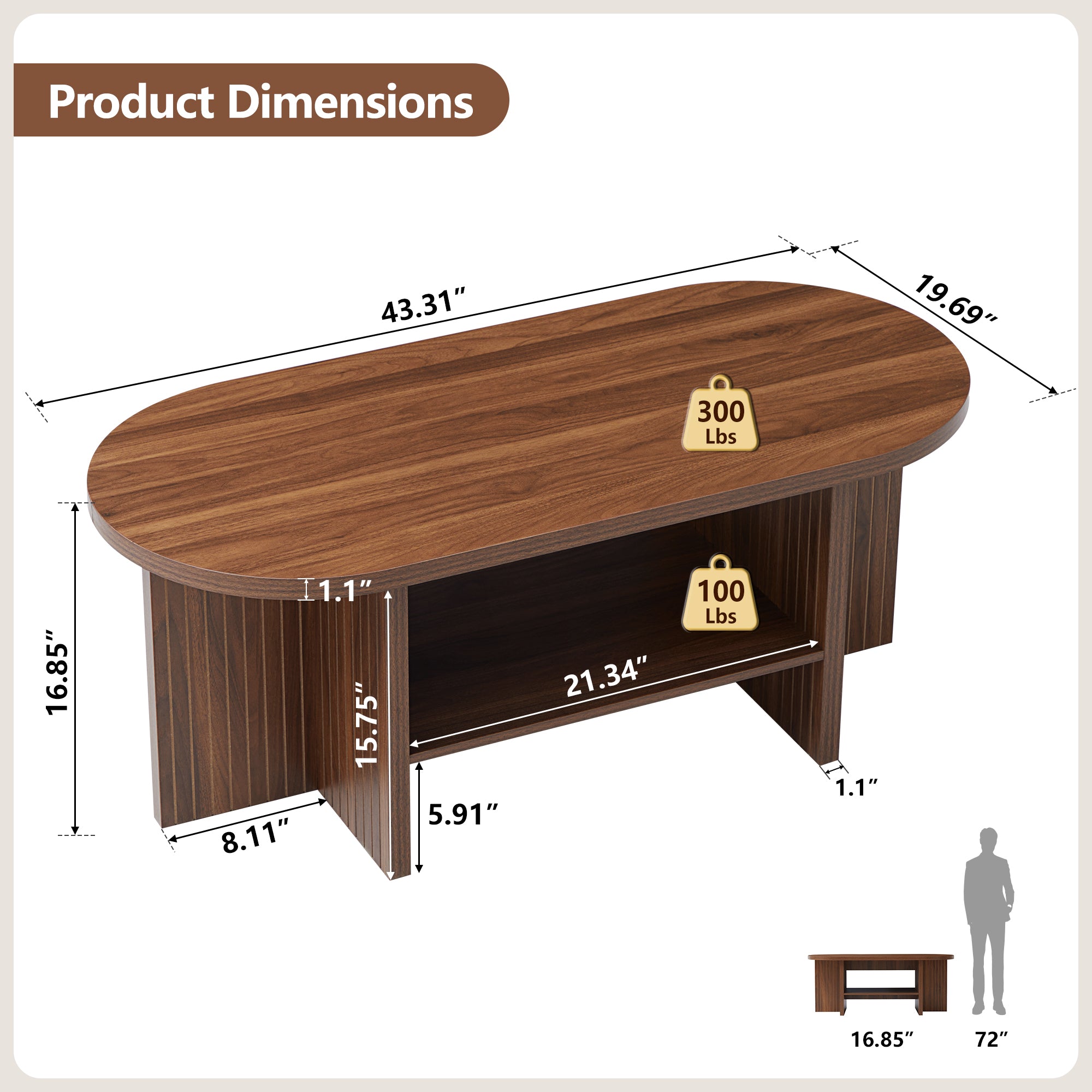 Wirrytor Oval Fluted Coffee Table with Fluted Legs