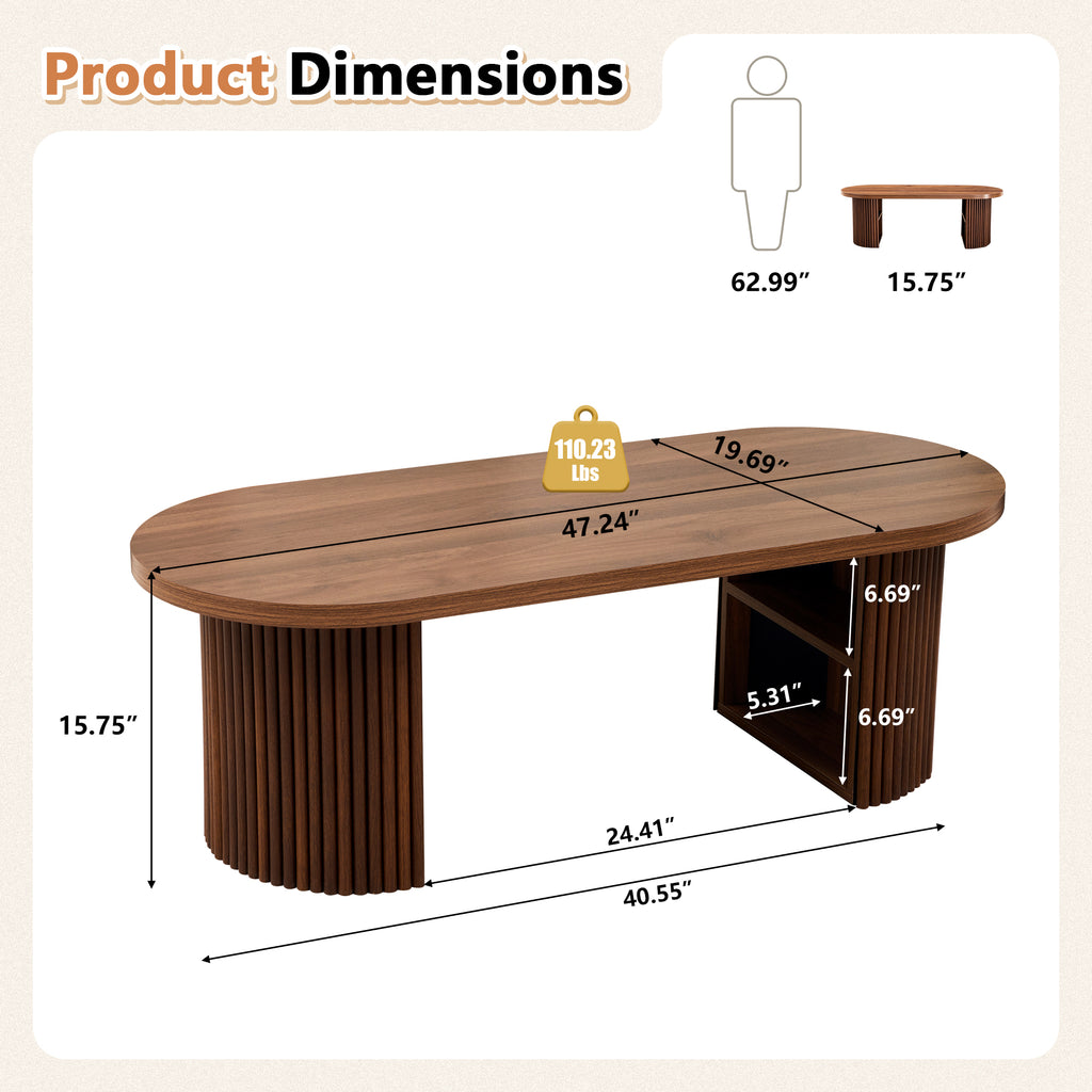 Wirrytor Oval Fluted Coffee Table with Fluted Legs