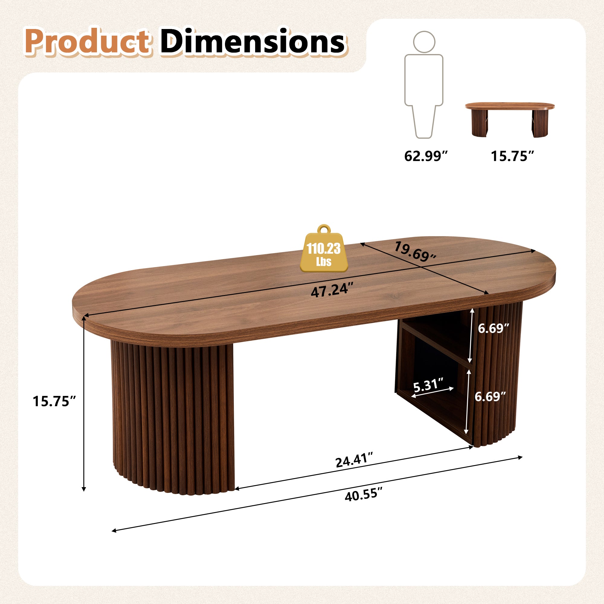 Wirrytor Oval Fluted Coffee Table with Fluted Legs