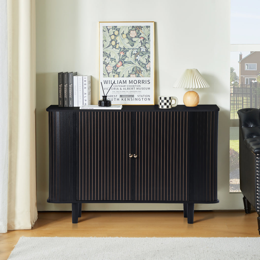 Wirrytor Buffet Storage Cabinet, Sideboard Cabinet with 2 Doors and Adjustable Shelve, Credenza Cabinet with Stripping Decorated Design for Living Room, Dining Room, Bedroom
