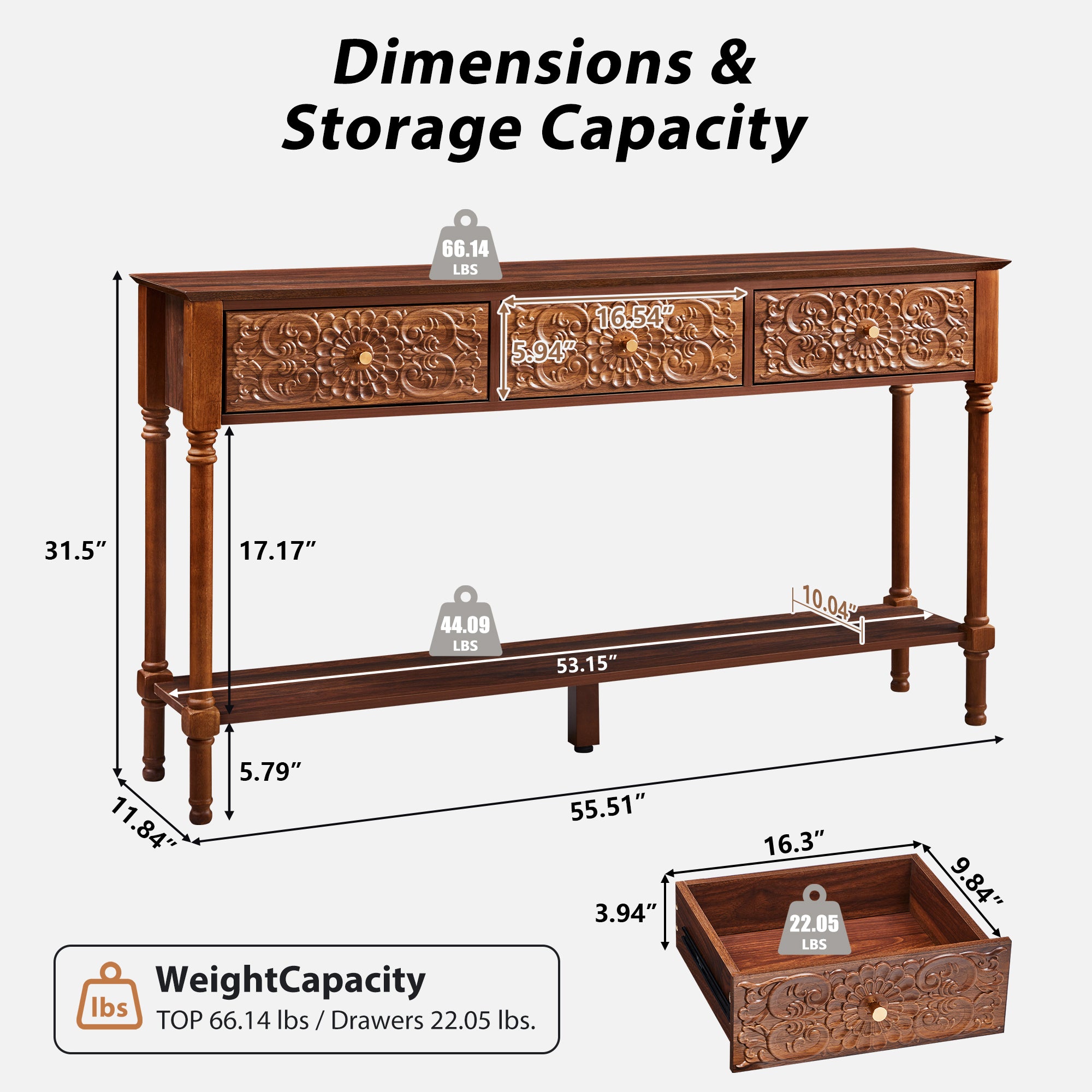 Wirrytor Retro Console Table with 2 Drawers for Narrow Entryway