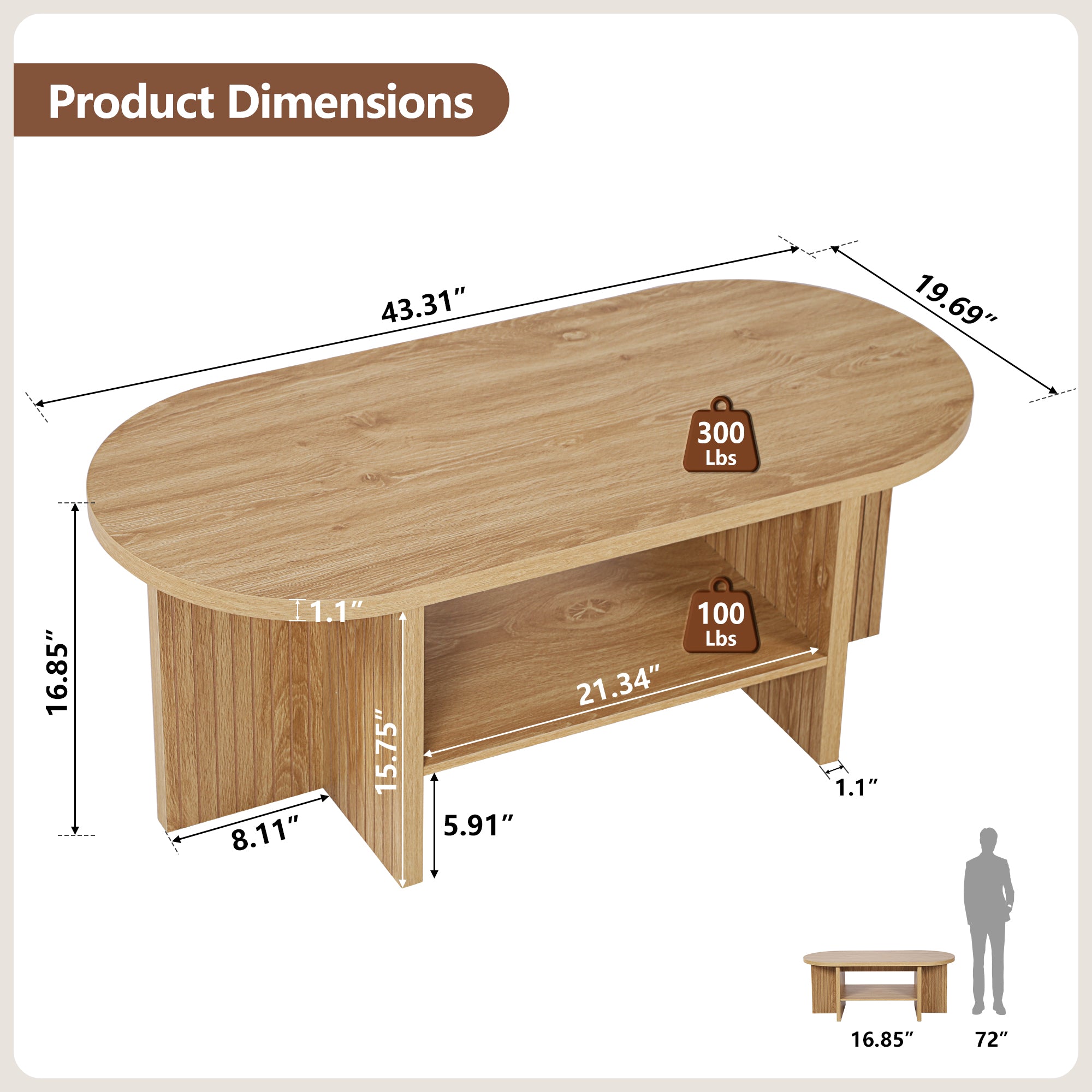 Wirrytor Oval Fluted Coffee Table with Fluted Legs