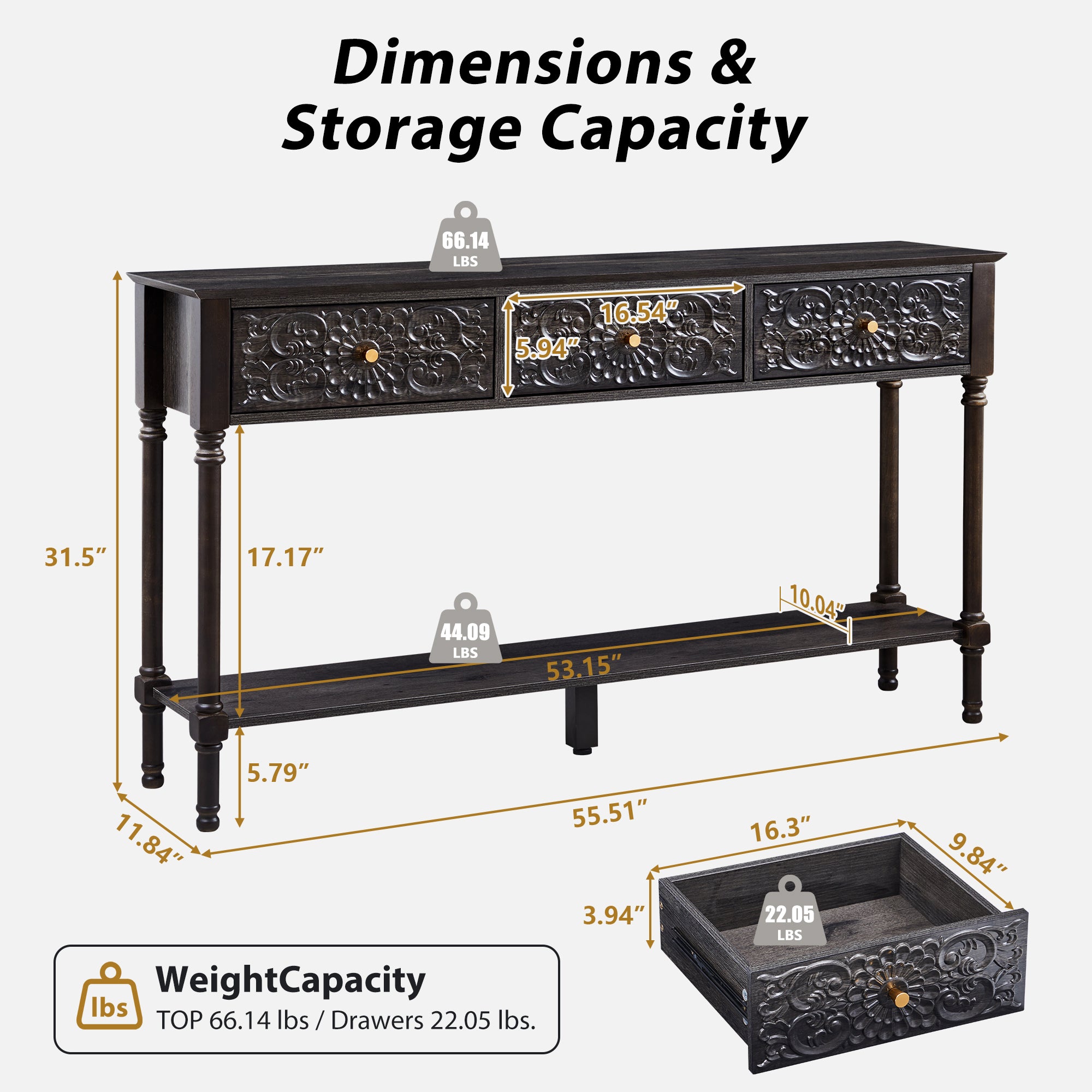 Wirrytor Retro Console Table with 2 Drawers for Narrow Entryway
