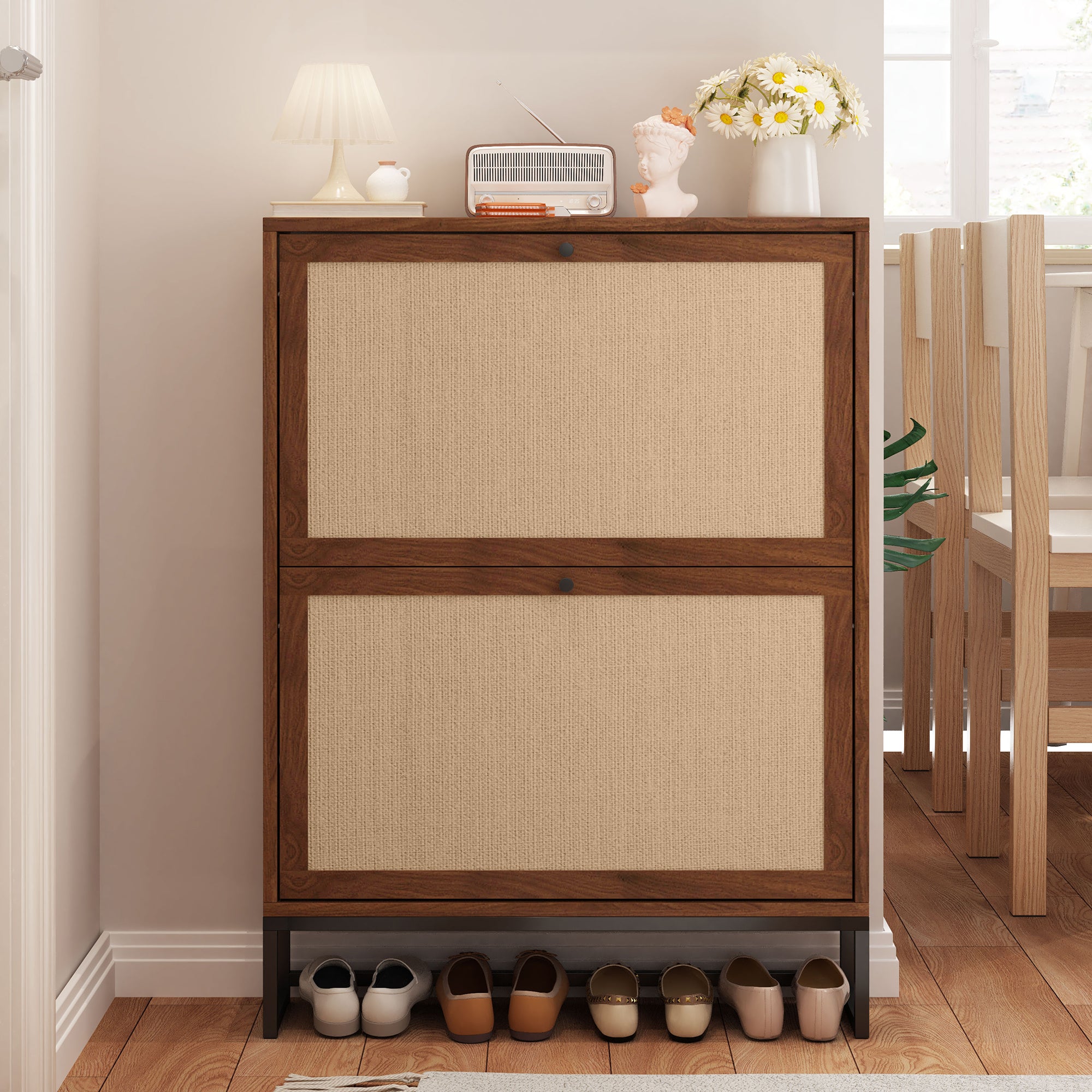 Wirrytor Shoe Storage Cabinet with Flip Drawers for Entryway, Freestanding Shoe Organizer, Holds up to 20 Pairs of Shoes (Walnut)
