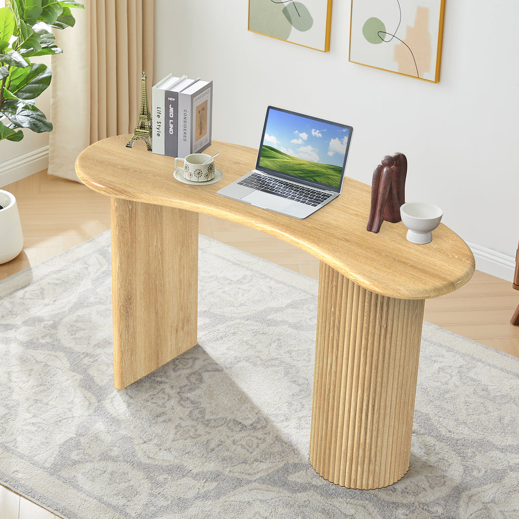 Wirrytor 53 inch Curved Desk, Oval Small Computer Desk with Sturdy Fluted Legs for Bedroom, Modern Luxury Corner Single Writing Vanity Desk, Home Office Corner Study Table Unit for Kids and Adults,Wa