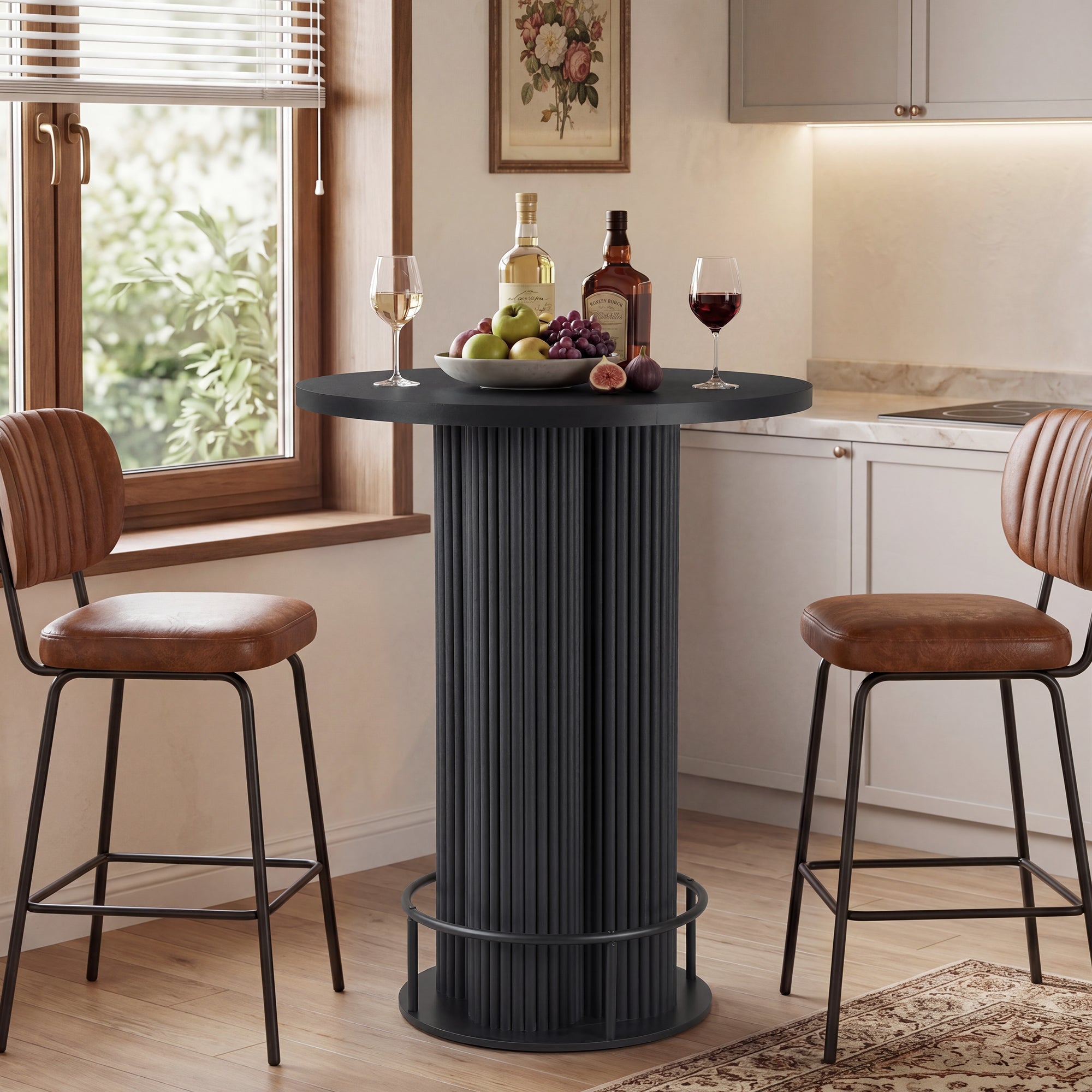 WIRRYTOR Mid-Century Modern Round Bar Table, 39.37" High Top Pub Dining Table with Pedestal Base and Metal Footrest for Home Kitchen Bistro
