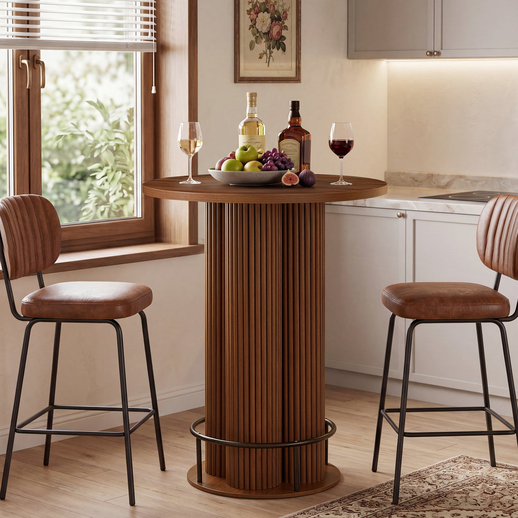 WIRRYTOR Mid-Century Modern Round Bar Table, 39.37" High Top Pub Dining Table with Pedestal Base and Metal Footrest for Home Kitchen Bistro