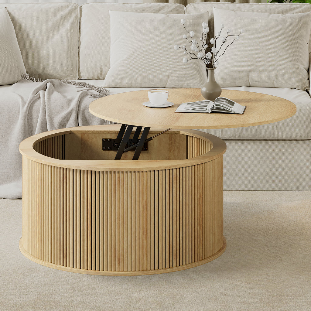 Wirrytor 31 inch Walnut Round Coffee Table for Living Room with Hiddern Storage