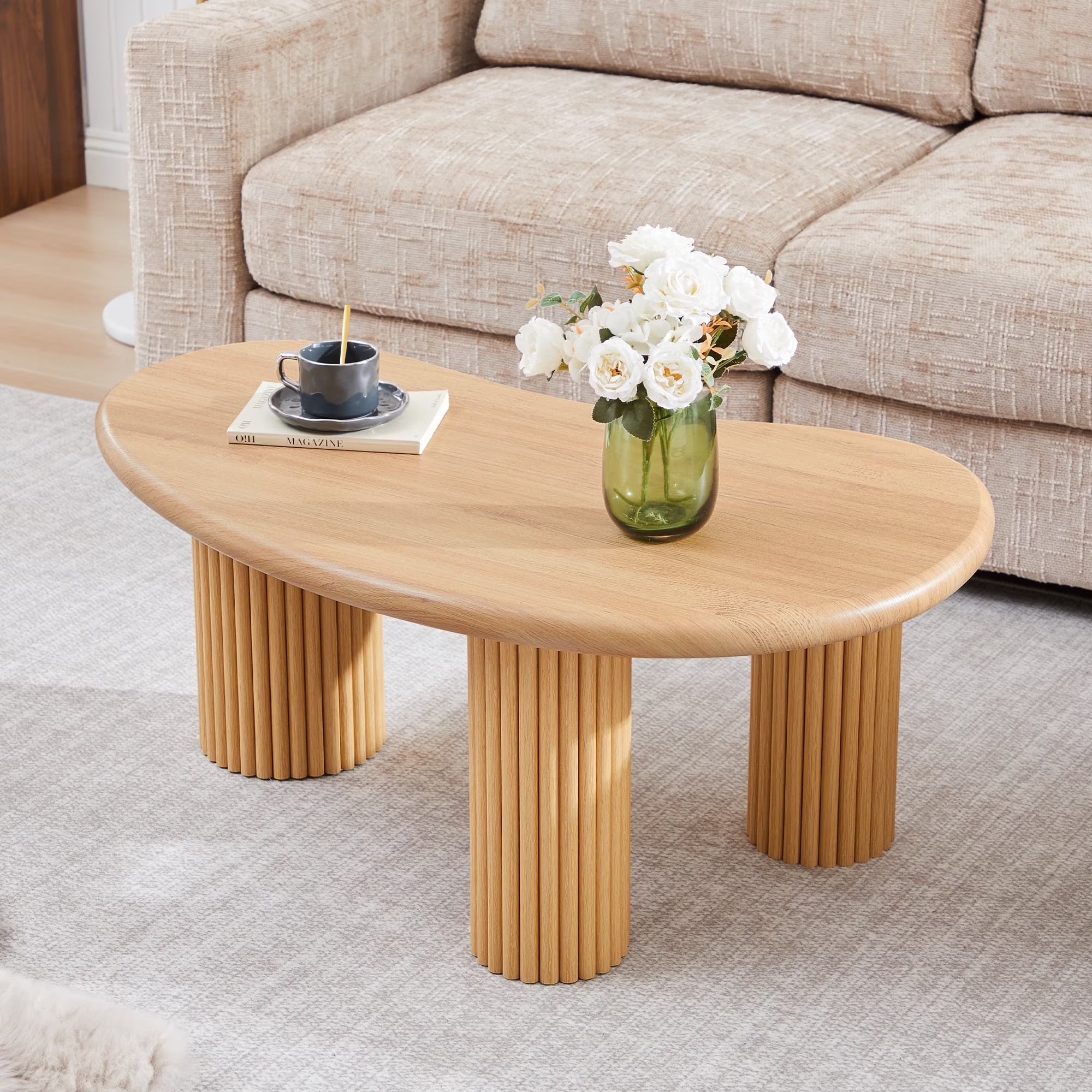 Wirrytor Cloud Irregular Coffee Table for Living Room, Mid-Century Modern Coffee Table , Unique Living Room Table Large Tea Table for Home Office Bedroom Apartment ,oak