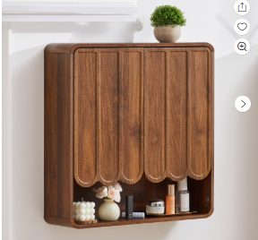 Wirrytor Fluted Wooden Medicine Cabinet Storage, Brown Bathroom Wall Cabinet with 2 Doors Adjustable Shelf and Towels Bar