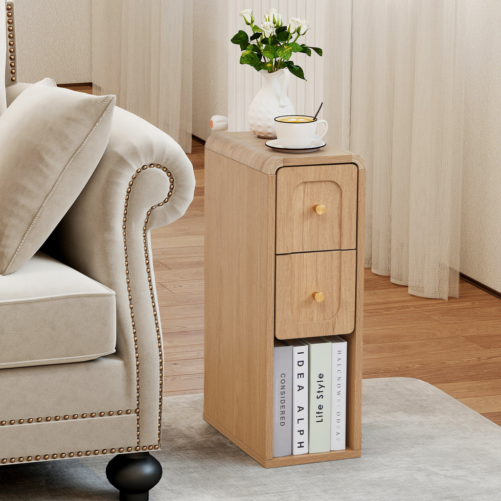 Wirrytor Mid-Century Modern Narrow Nightstand Set of 2 for Bedroom, Slim Bedside Table and Side End Table with 2 Drawers