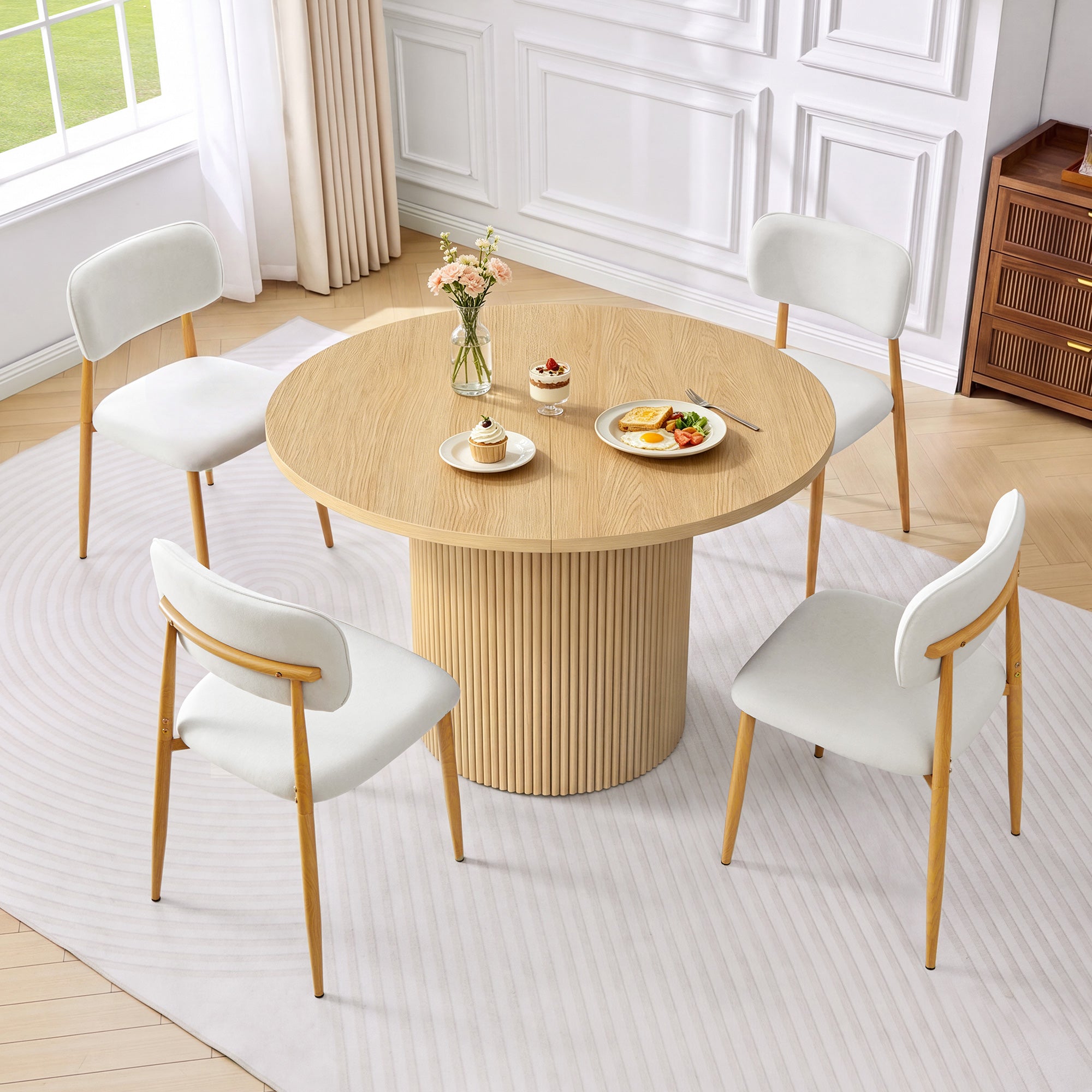 WIRRYTOR Modern Upholstered Dining Chairs Set of 4, Metal Frame Kitchen Chairs with Wood Look, Barrel Back Velvet Chairs for Dining Room