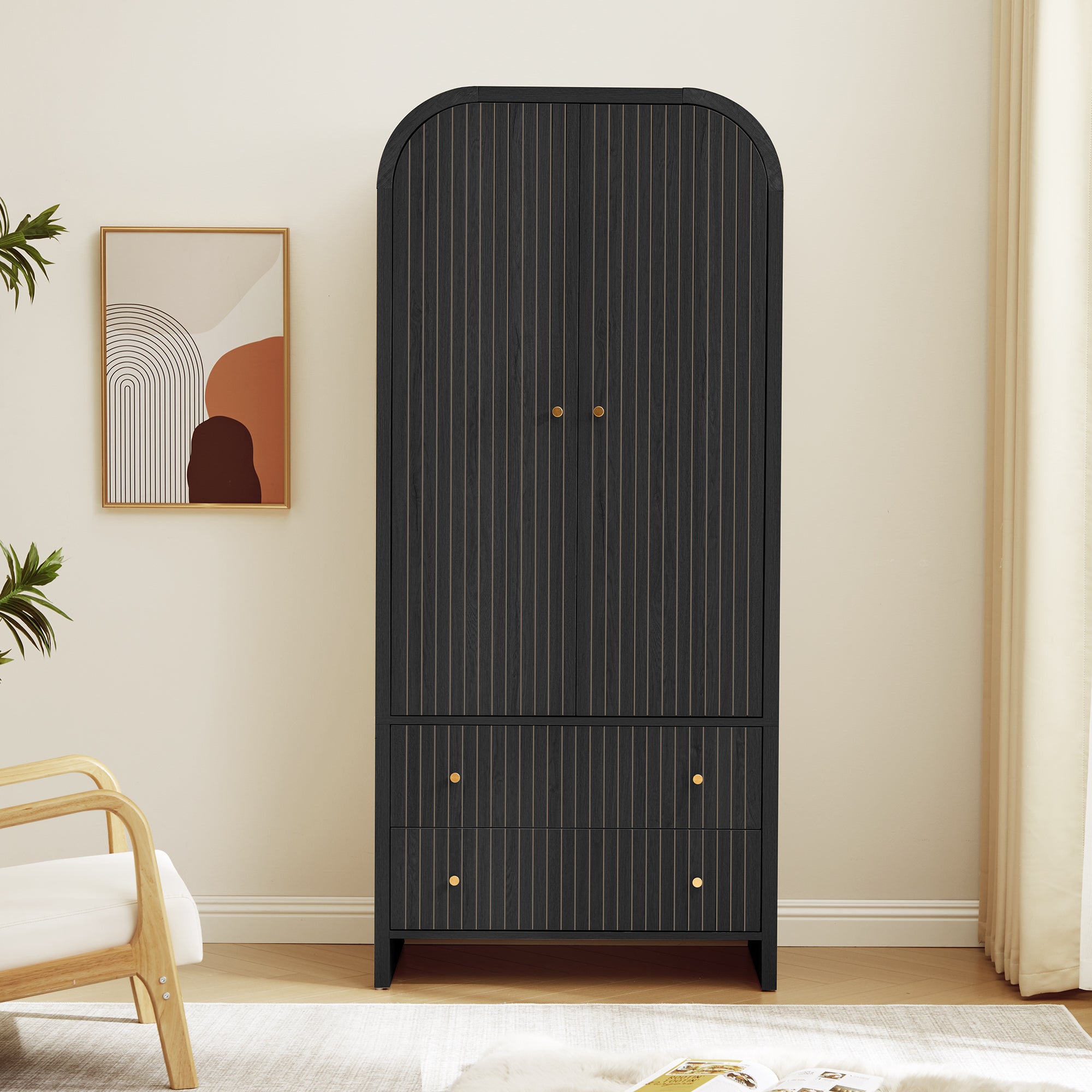 Wirrytor Armoire Wooden Closet with 2 Doors and 2 Drawer
