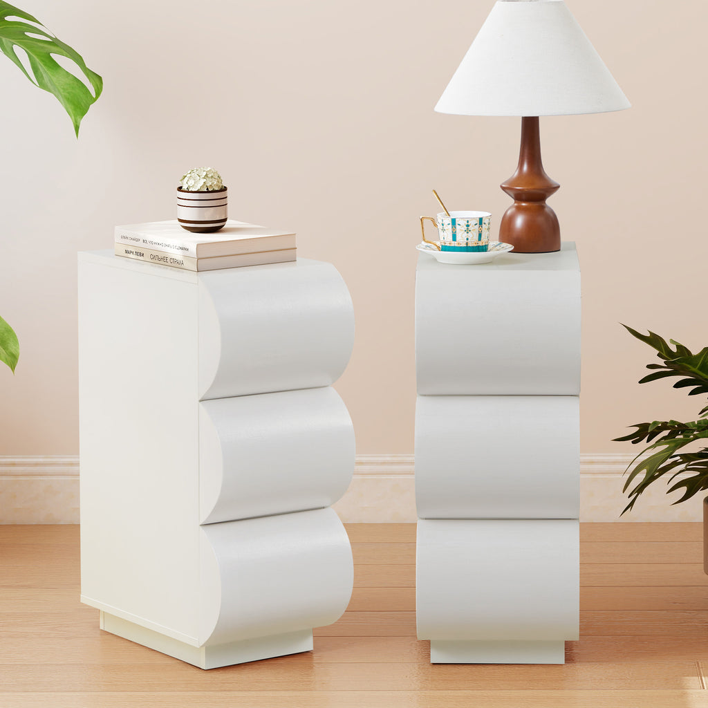 WIRRYTOR Curved Wave Narrow Nightstand Set of 2 for Bedroom, Mid-Century Modern 3 Drawer Slim Bedside Tables, Retro End Table Set of 2