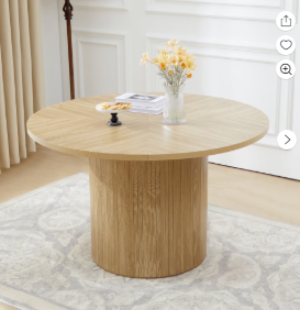 Wirrytor 47 ' Round Circle Wooden Pedestal Dining Table, with Round Tabletop & Curved Trestle Legs in Antiqued Brown Finish, Place Dining Table, Bistro