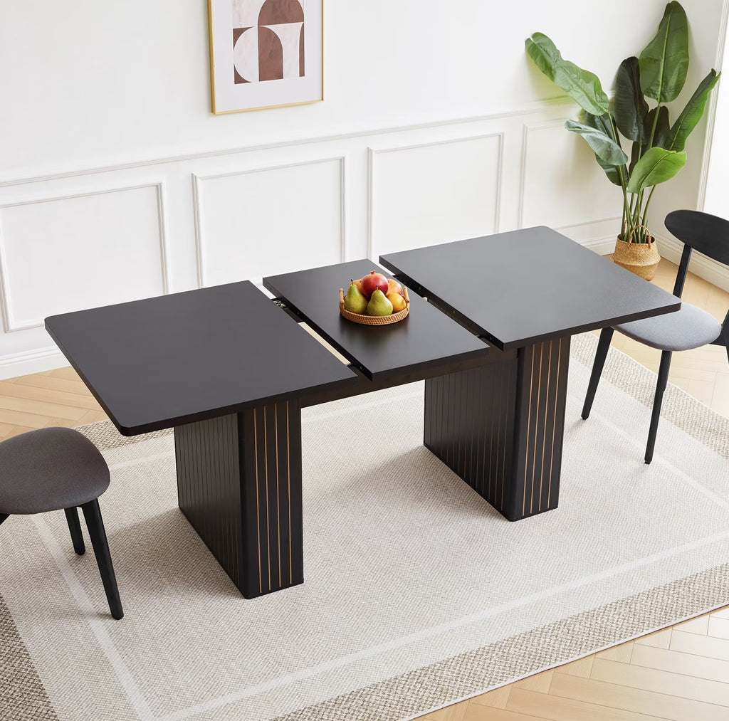 Wirrytor Extendable Round Dining Table for 6, Modern Kitchen Table with Sturdy Wooden Base, Dining Room Table with Thickened MDF Board, Perfect for Small Space, Black