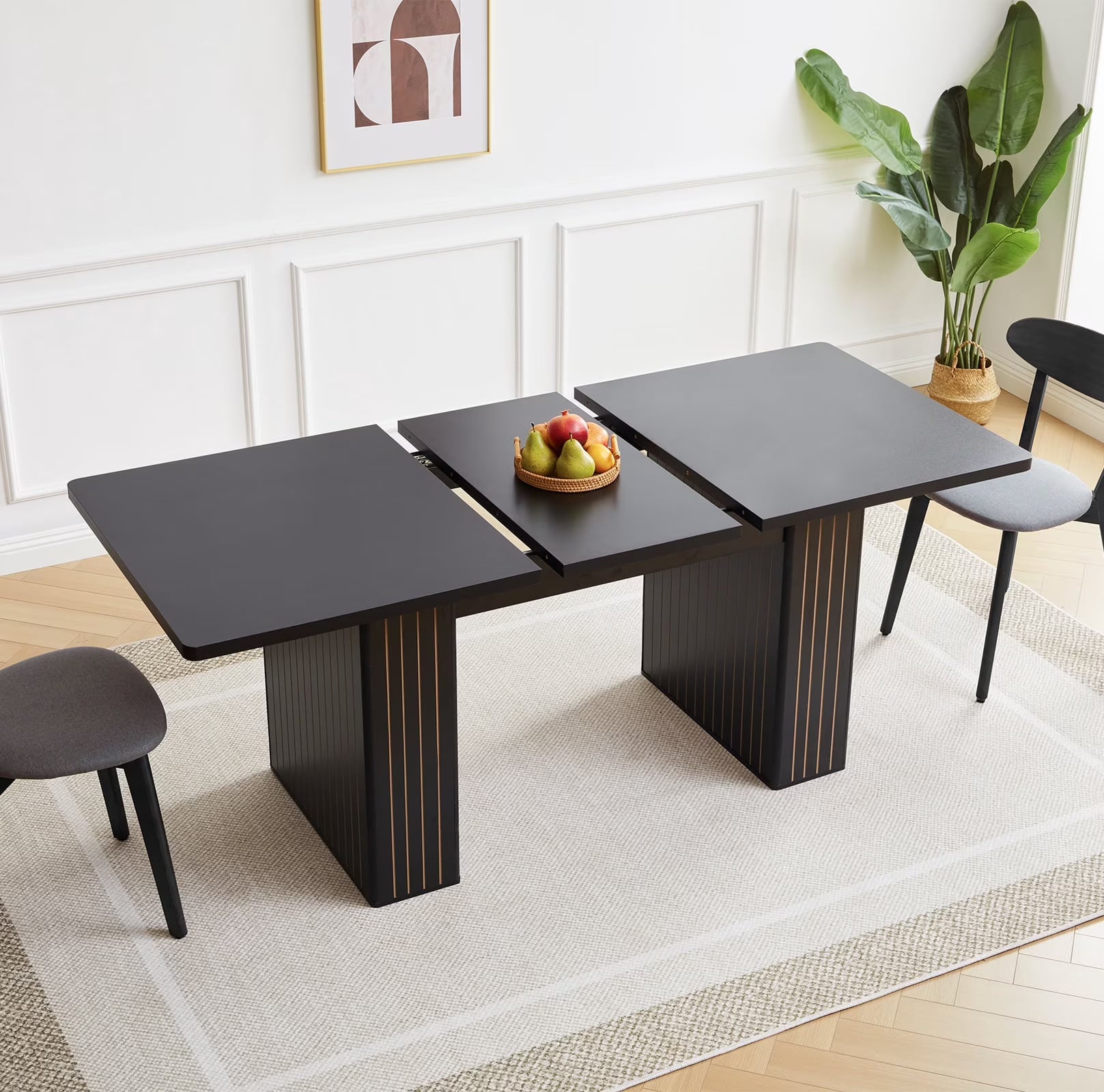 Wirrytor Extendable Round Dining Table for 6, Modern Kitchen Table with Sturdy Wooden Base, Dining Room Table with Thickened MDF Board, Perfect for Small Space, Black