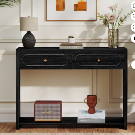 Wirrytor Console Table with 2 Drawers for Entryway, Modern Sofa Table for Living Room, Narrow Sofa Table with Open Storage Shelf, Hallway Table and Couch Table Behind Sofa