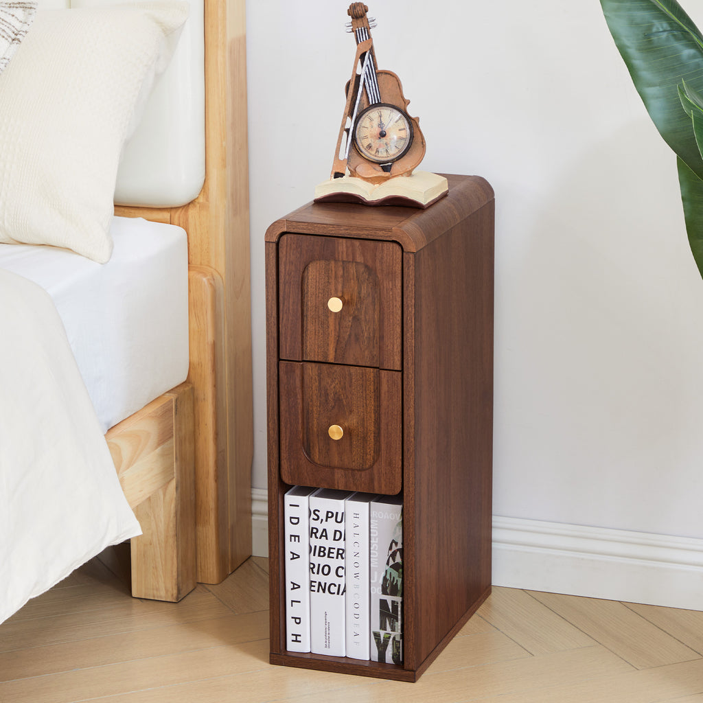 Wirrytor Mid-Century Modern Narrow Nightstand Set of 2 for Bedroom, Slim Bedside Table and Side End Table with 2 Drawers