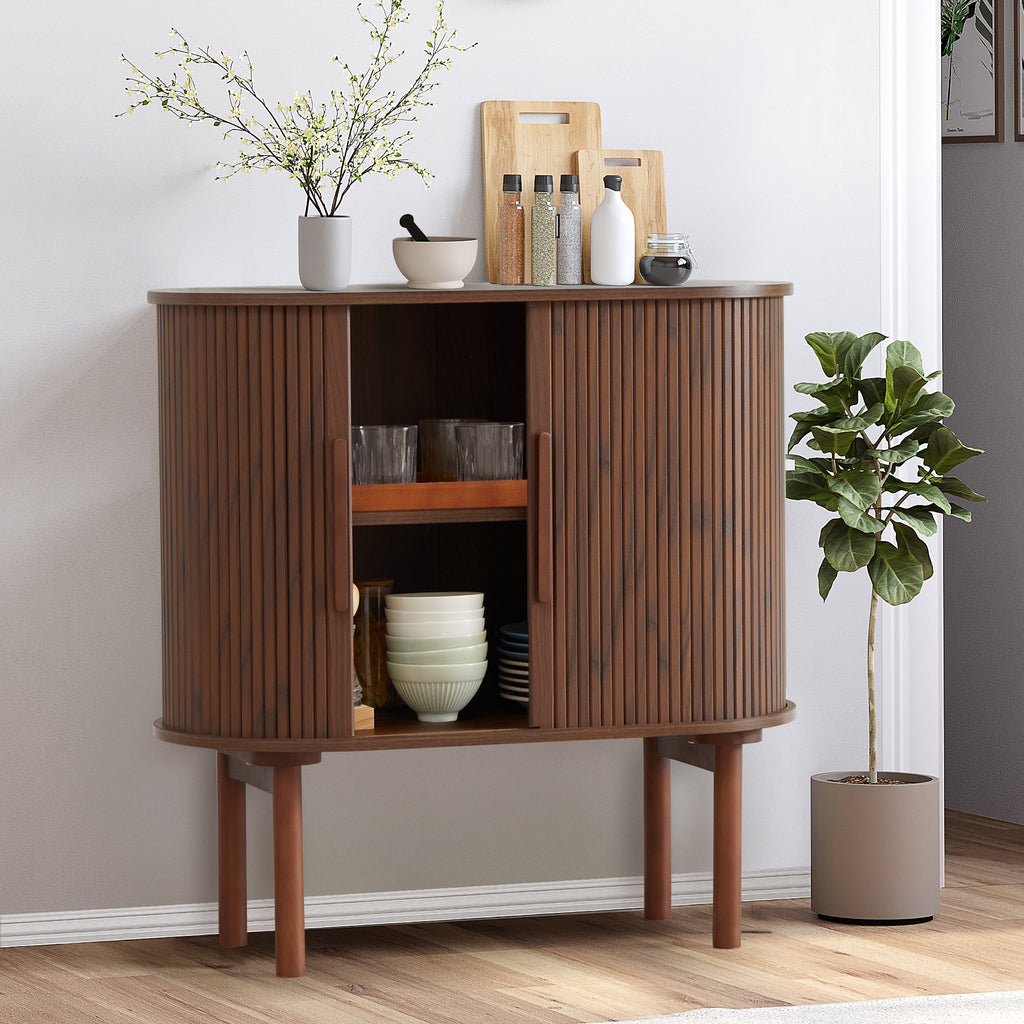 WIRRYTOR Modern Sideboard Buffet Cabinet, Fluted Accent Credenza, Black - Ideal for Living Room, Dining Room, Kitchen