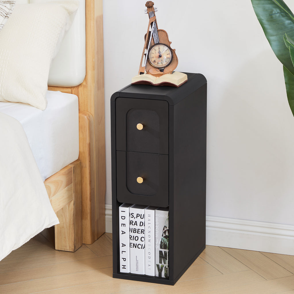 Wirrytor Mid-Century Modern Narrow Nightstand Set of 2 for Bedroom, Slim Bedside Table and Side End Table with 2 Drawers