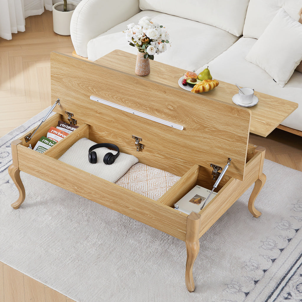 Wirrytor Lift Top Coffee Table with Storage, Mid Century Modern Center Table with Hidden Compartment, Solid Wood Square Coffee Table for Small Spaces, Farmhouse Style Oak Finish Lift Top Table