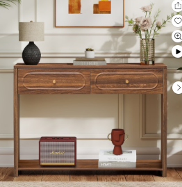Wirrytor Console Table with 2 Drawers for Entryway, Modern Sofa Table for Living Room, Narrow Sofa Table with Open Storage Shelf, Hallway Table and Couch Table Behind Sofa