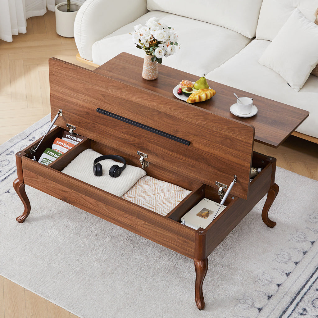 Wirrytor Lift Top Coffee Table with Storage, Mid Century Modern Center Table with Hidden Compartment, Solid Wood Square Coffee Table for Small Spaces, Farmhouse Style Oak Finish Lift Top Table
