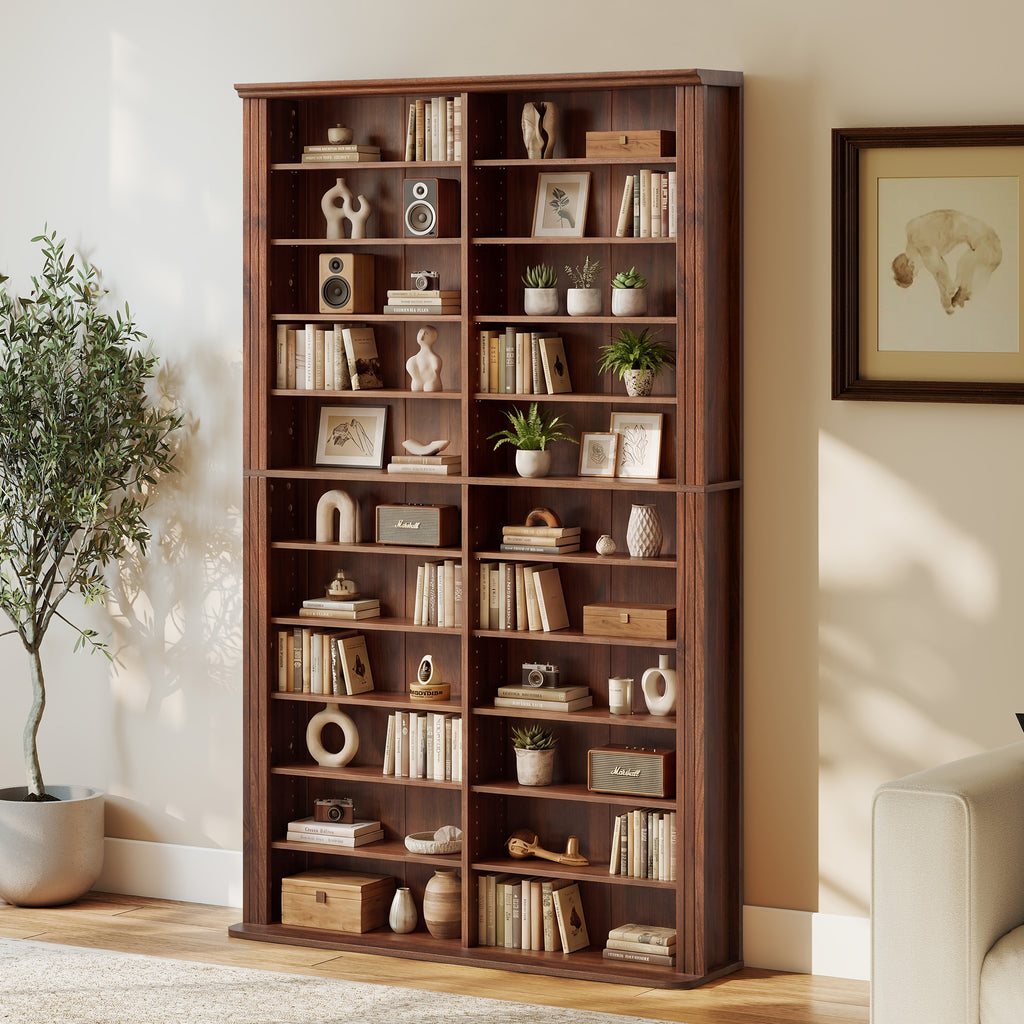 WIRRYTOR Farmhouse Media Storage Cabinet, Fluted DVD Storage Rack with 22 Compartments, Multimedia Display Shelf for Books Video Games