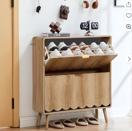 Wirrytor Shoe Storage Cabinet with 2 Flip Drawers for Entryway, Hidden Wooden Shoe Cabinet Narrow Shoe Rack Cabinet Organizer for Hallway Front Door EntranceO(Walnut)