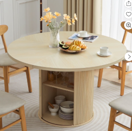 Wirrytor 47 ' Round Circle Wooden Pedestal Dining Table, with Round Tabletop & Curved Trestle Legs in Antiqued Brown Finish, Place Dining Table, Bistro