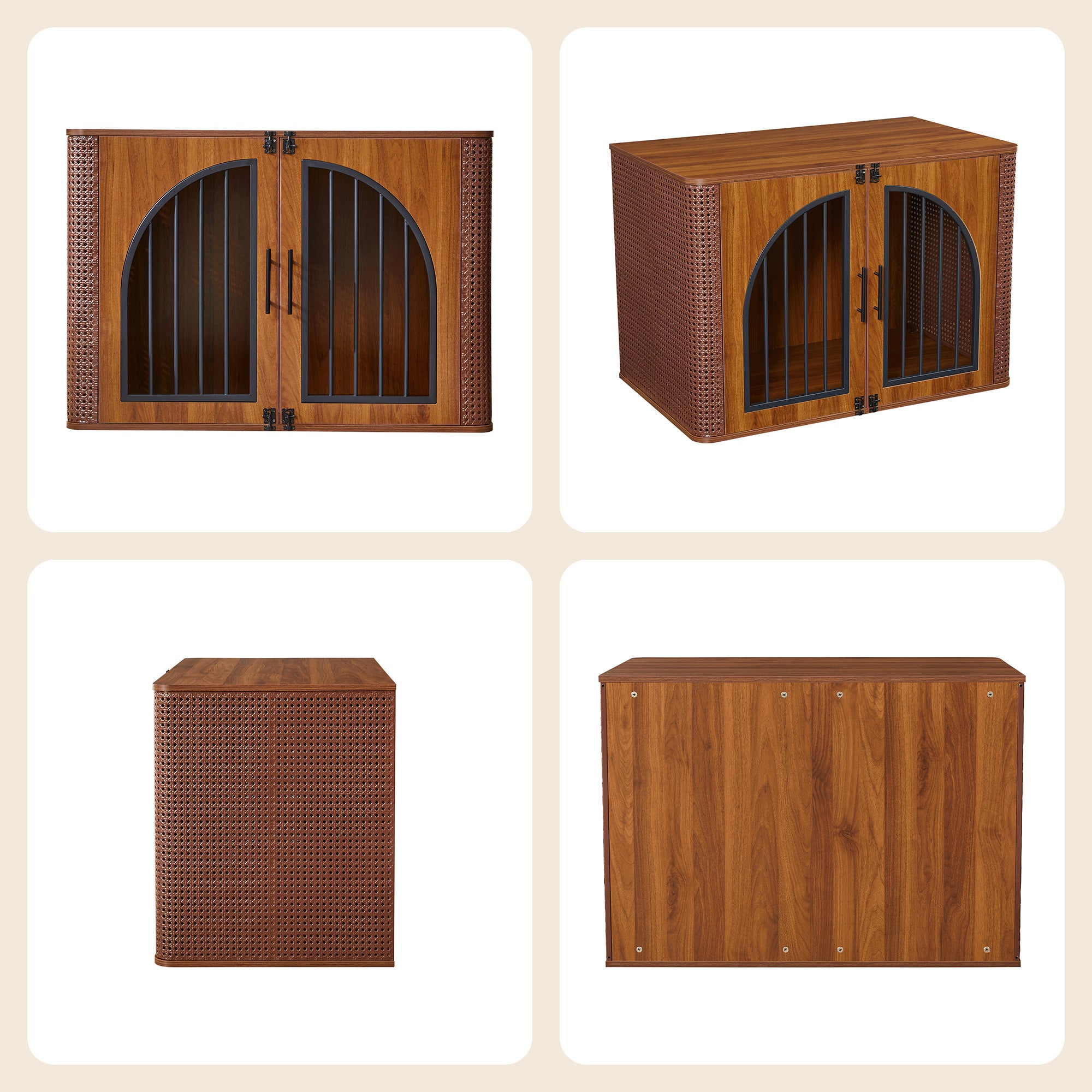 WIRRYTOR 39.37" Wooden Furniture Dog Crate with Arched Doors, Modern Indoor Dog Kennel Pet House End Table for Medium Dogs