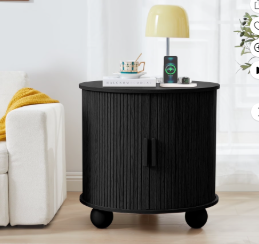 Wirrytor Side Table with Charging Station, The Table Behind the Sofa with Storage Space and Sliding Door, Bedside Table Accent Cabinet for Living Room, Bedroom, Entryway