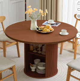 Wirrytor 47 ' Round Circle Wooden Pedestal Dining Table, with Round Tabletop & Curved Trestle Legs in Antiqued Brown Finish, Place Dining Table, Bistro