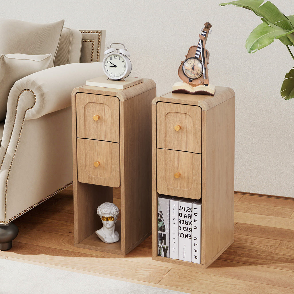 Wirrytor Mid-Century Modern Narrow Nightstand Set of 2 for Bedroom, Slim Bedside Table and Side End Table with 2 Drawers