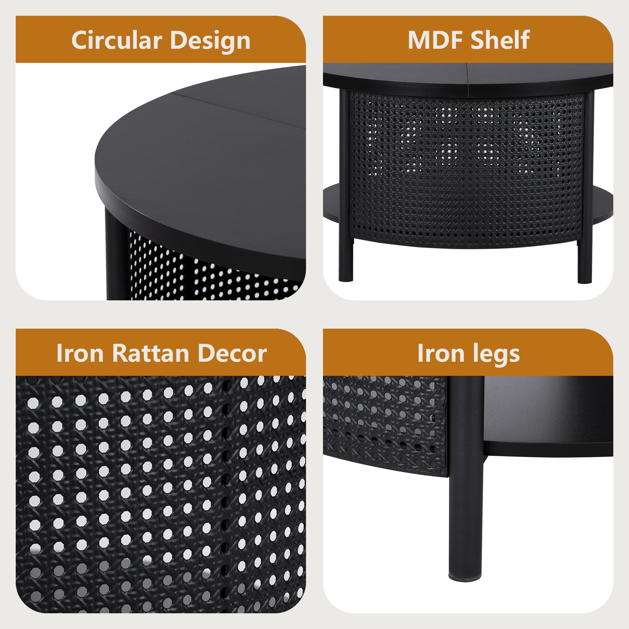 Wirrytor Rattan Round Coffee Table with 2-Tier Wood Storage