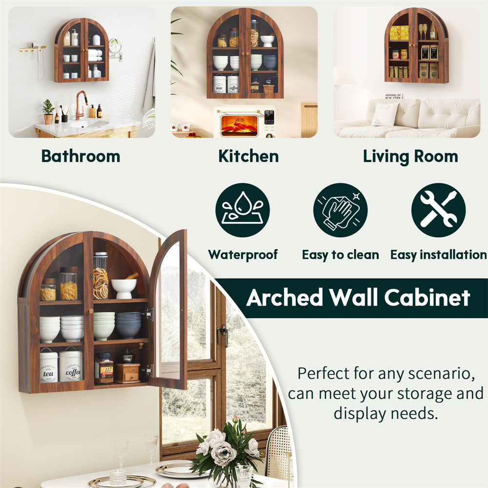 Wirrytor Arched Wall Cabinet with Glass Door
