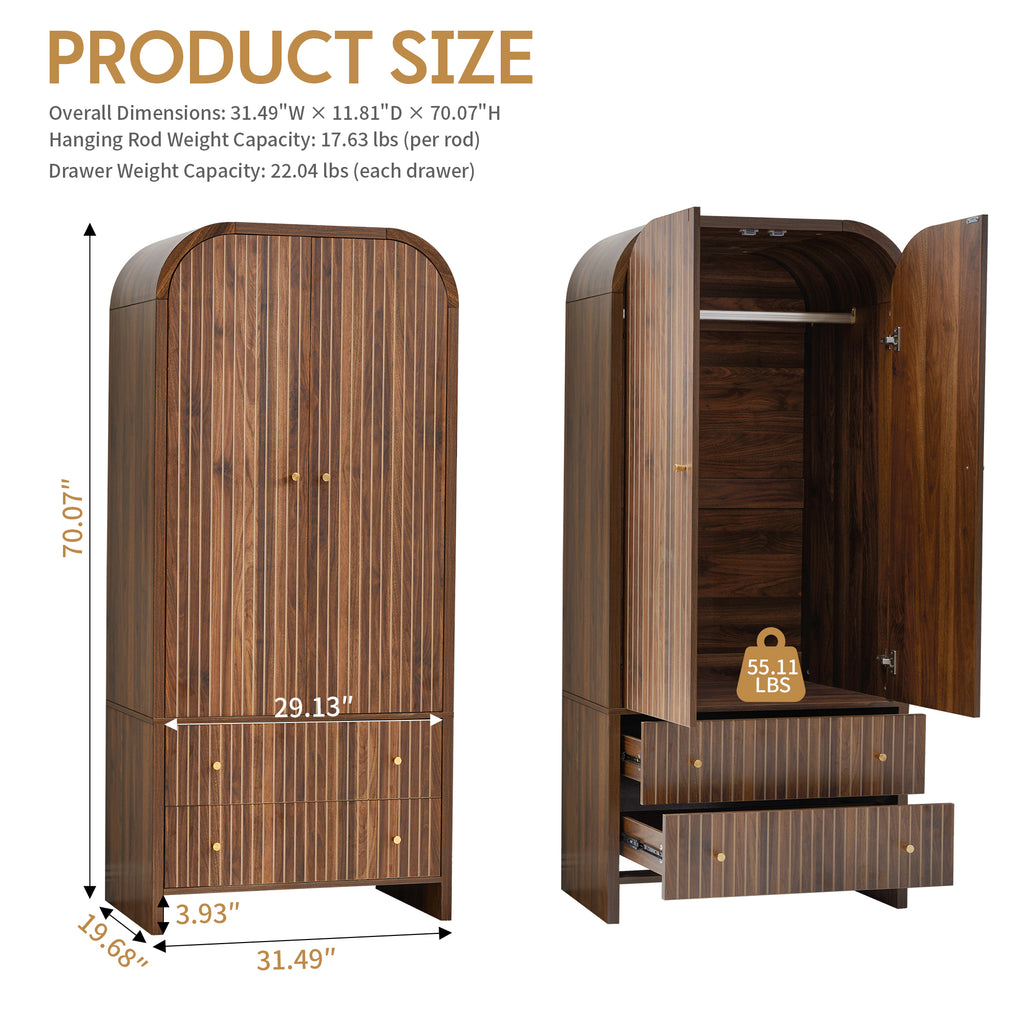 Wirrytor Armoire Wooden Closet with 2 Doors and 2 Drawer