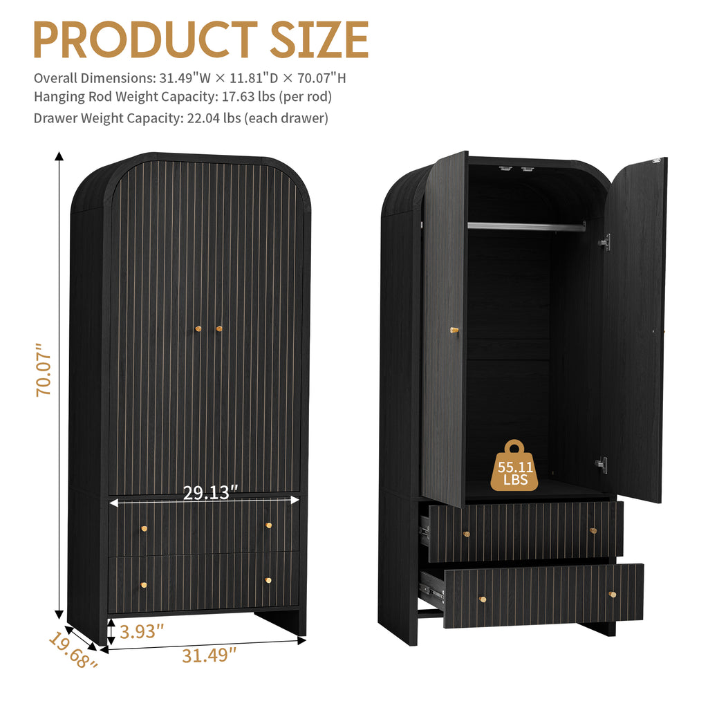 Wirrytor Armoire Wooden Closet with 2 Doors and 2 Drawer