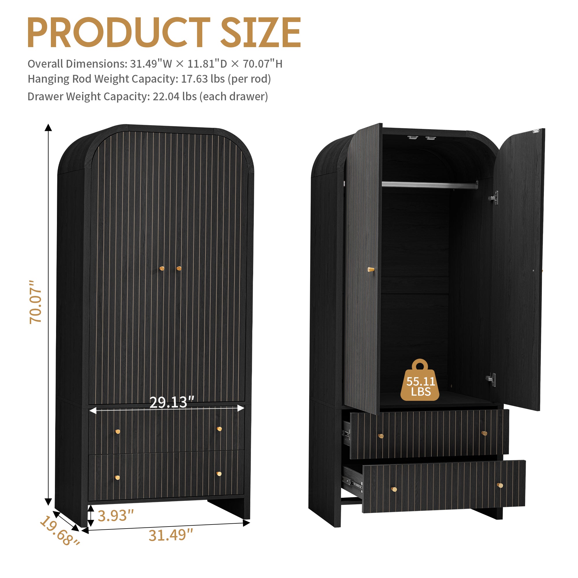 Wirrytor Armoire Wooden Closet with 2 Doors and 2 Drawer